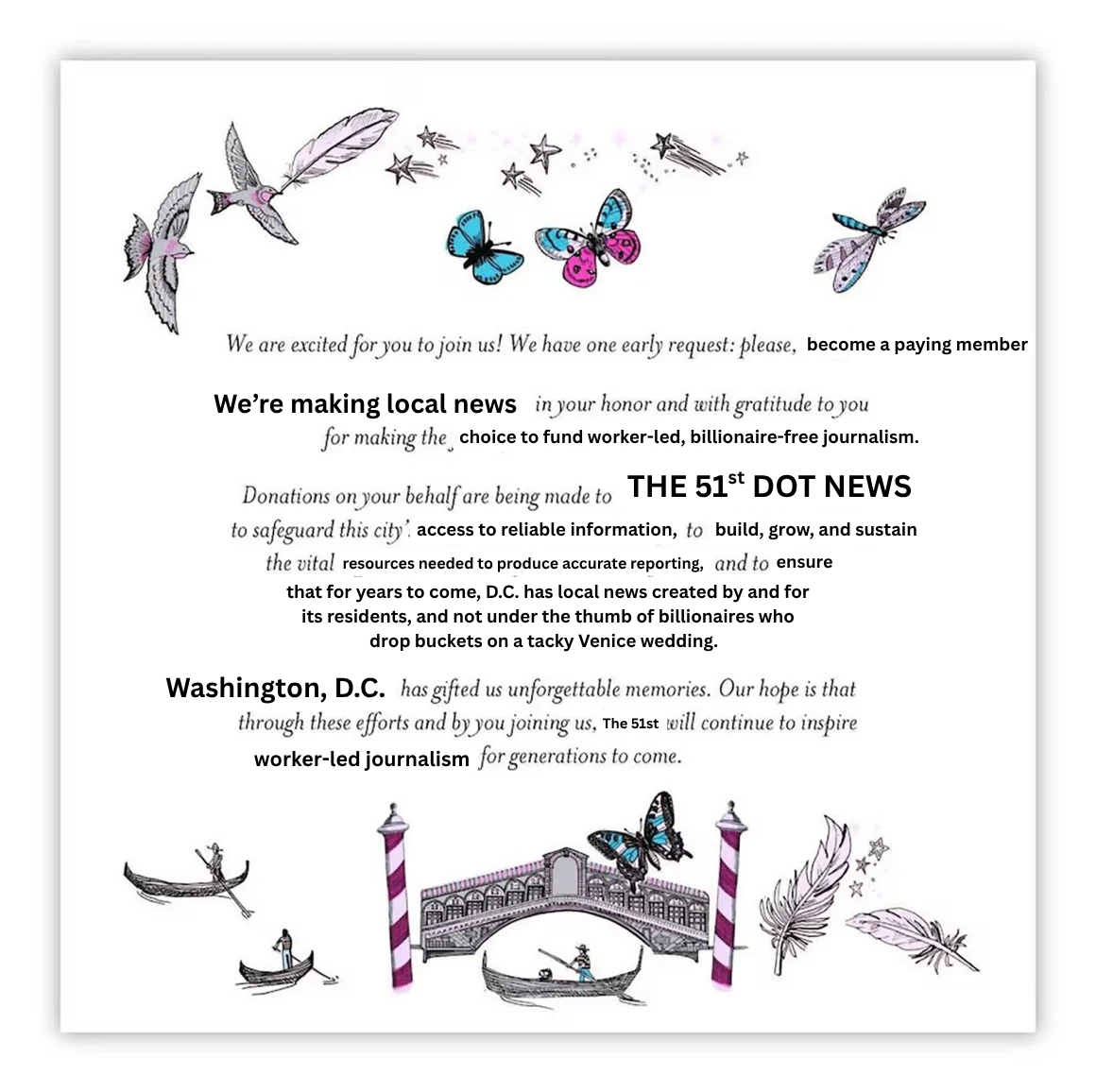 An image of the Bezos wedding invitation, obviously edited to include information about The 51st instead.