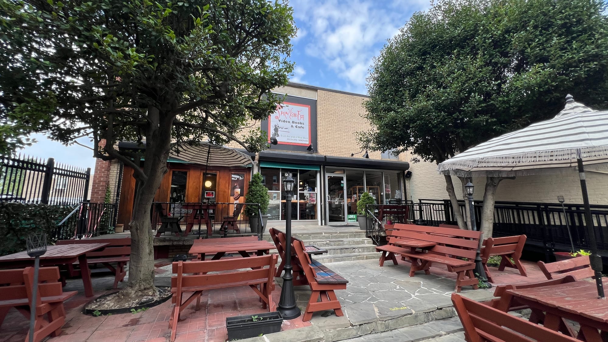 A patio out front of Sankofa Video Books & Cafe on Georgia Avenue.