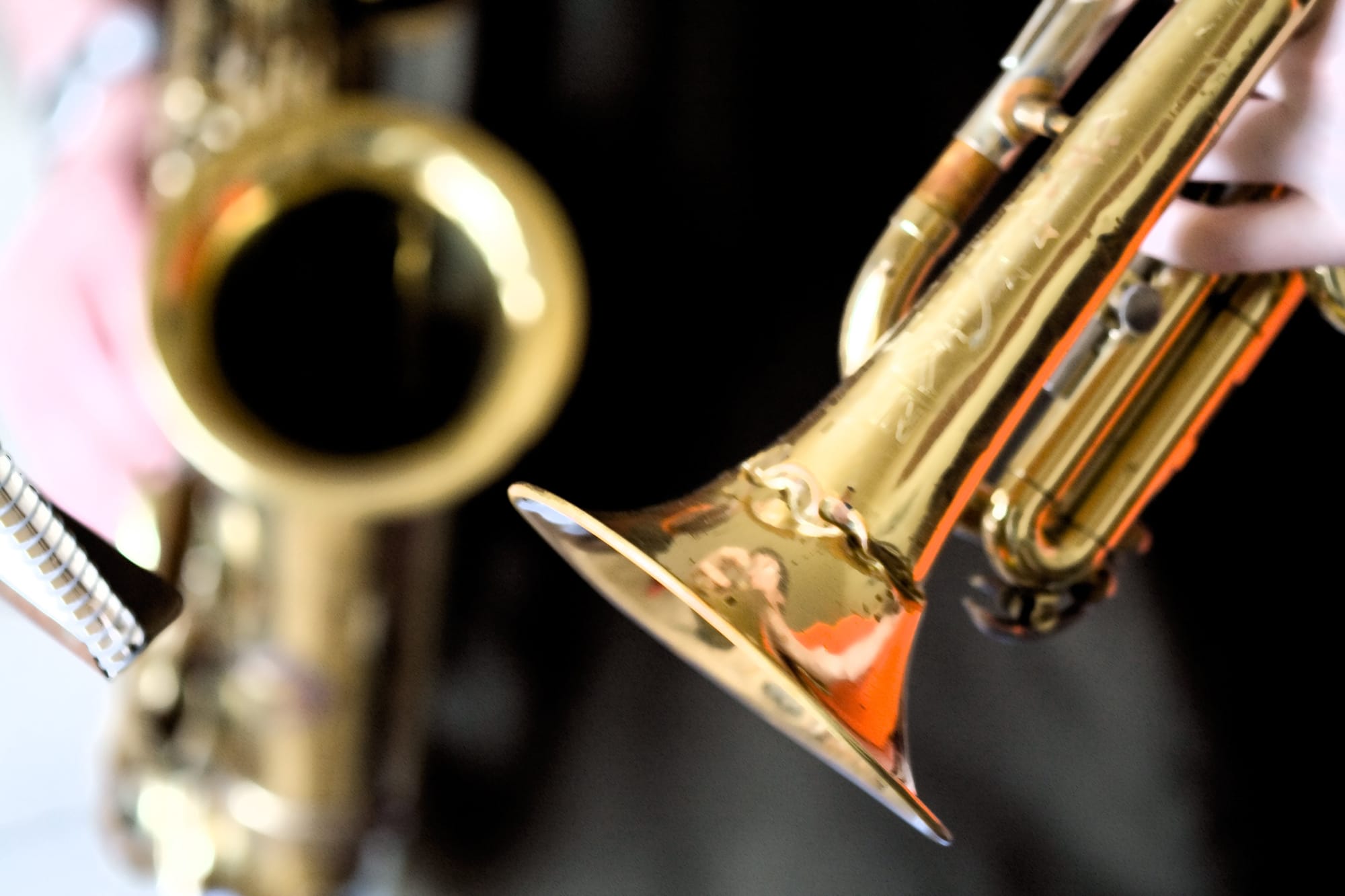 the ends of two trumpets 
