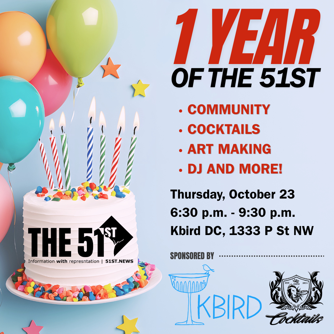 An invitation to The 51st's birthday party on Thursday, Oct. 23 from 6:30 - 9:30 p.m.