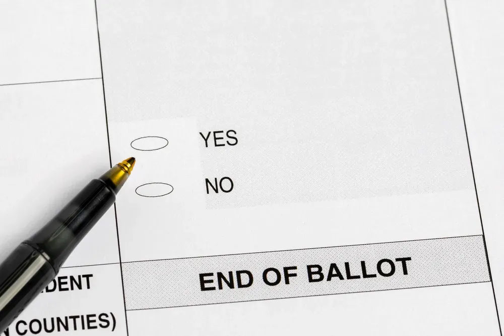 A ballot featuring two option bubbles with the words "yes" and "no."