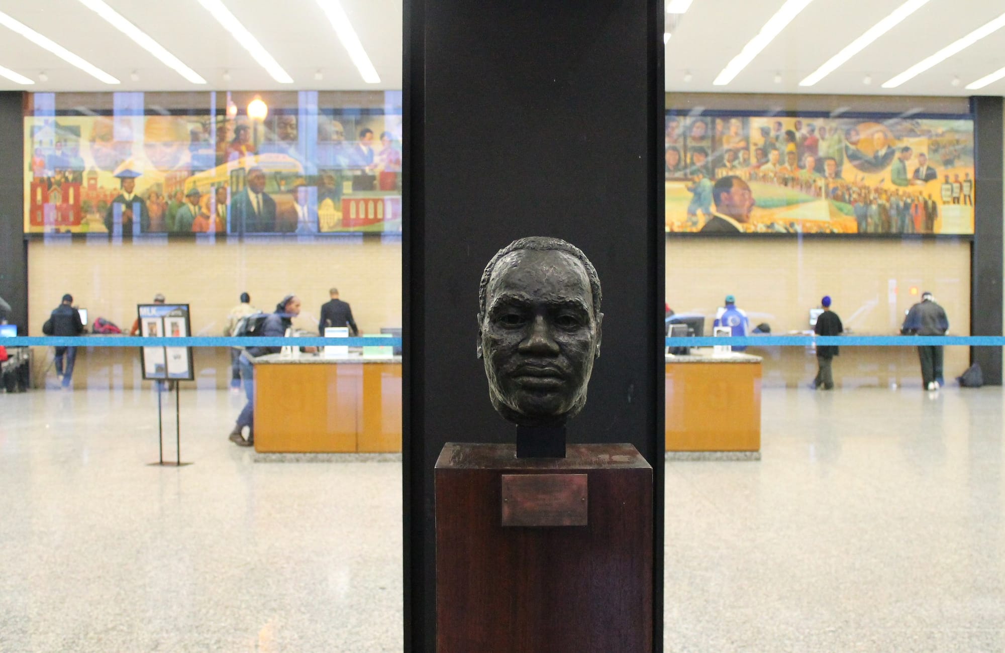 A photo of a bust of Martin Luther King Jr. 