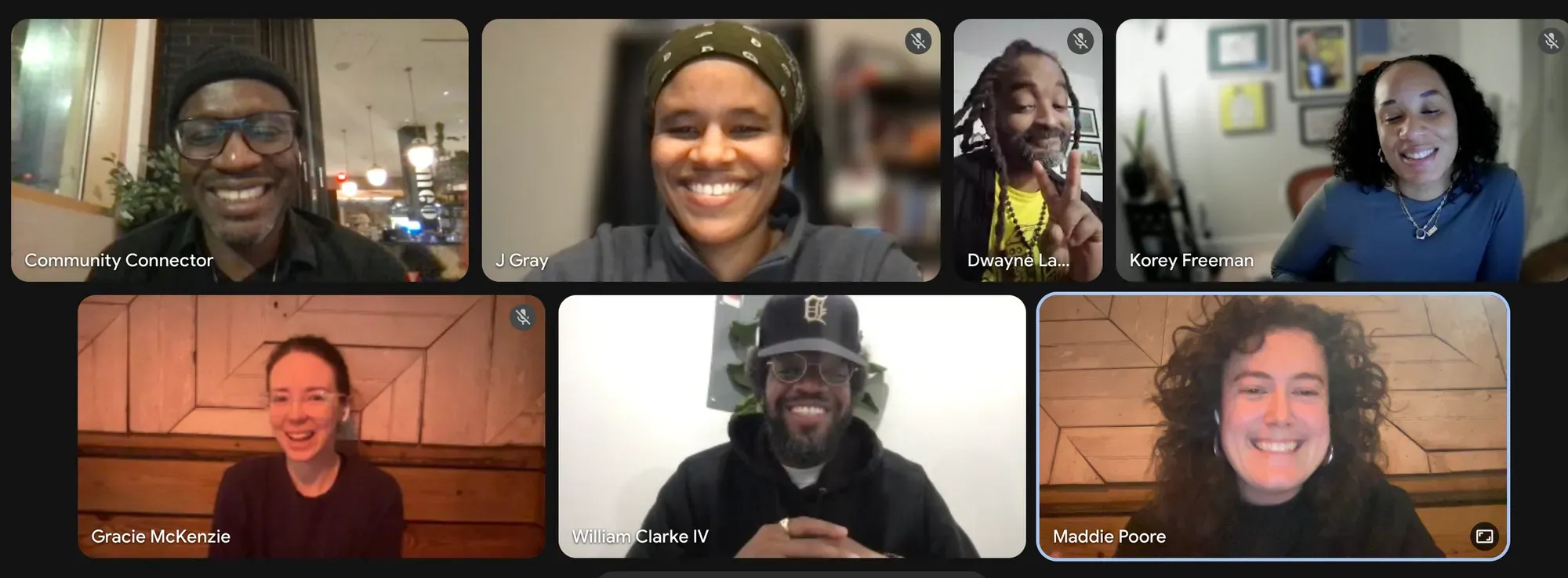 A zoom screenshot of 7 faces.