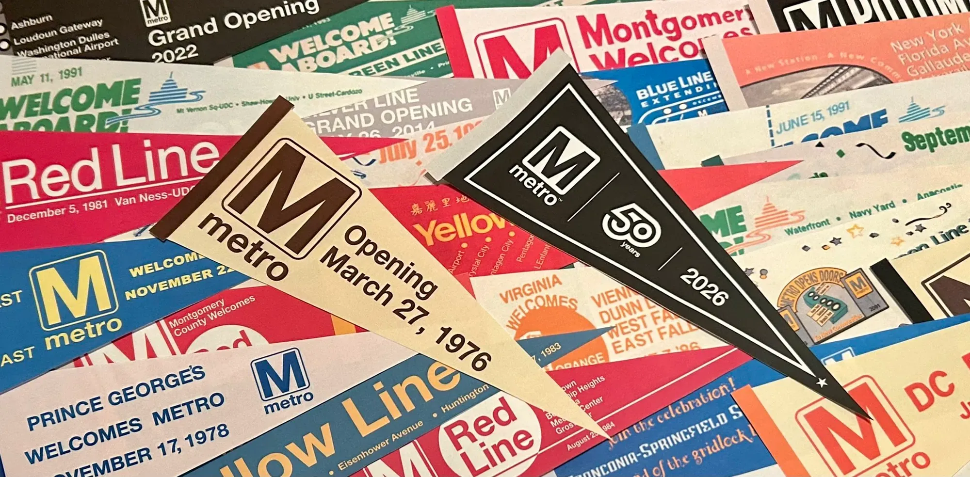 A collection of vintage Metro pennants 