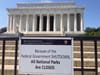Sign at a Washington memorial about the government shutdown closing national parks.