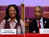 Screen shots of mayoral candidates Janeese Lewis George and Kenyan McDuffie during a debate.