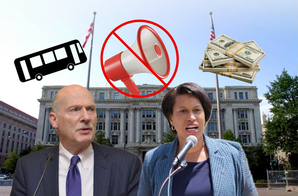 Mayor Muriel Bowser and Chairman Phil Mendelson in front of the Wilson Building. 