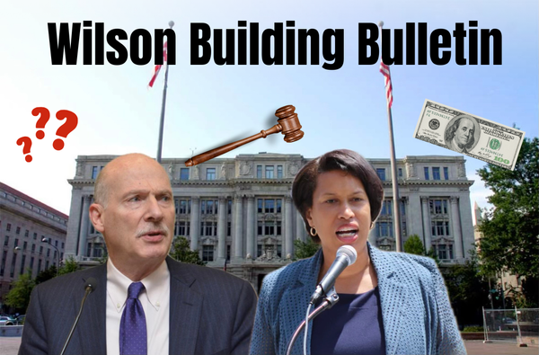 A picture of Mayor Muriel Bowser and Chairman Phil Mendelson in front of the Wilson Building.