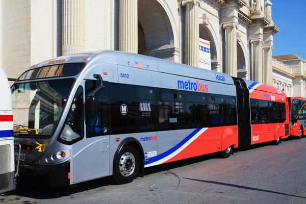 A Metrobus parked outside Union Station.