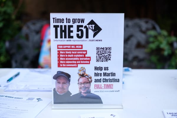 A picture of a flyer that says "Time to Grow The 51st" and "Help us hire Martin and Christina Full-Time"